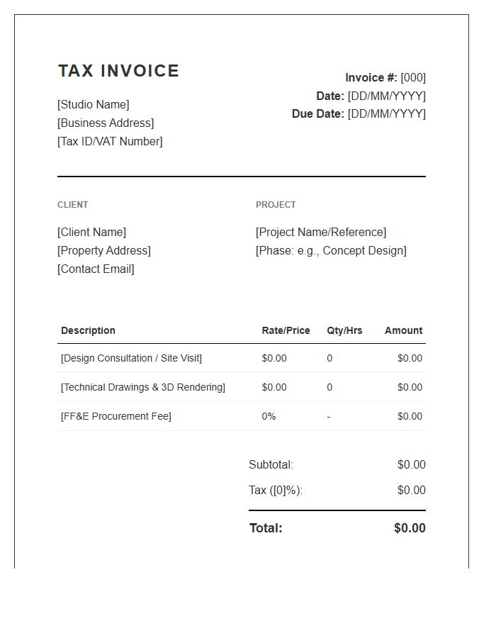 Interior Design Consultant Tax Invoice Template