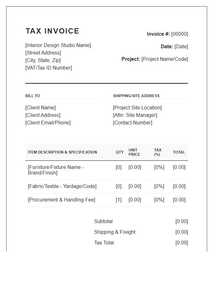 Interior Design Procurement Tax Invoice Template
