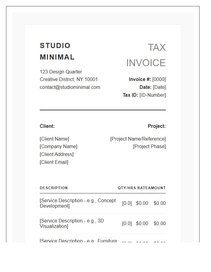Modern Interior Design Service Tax Invoice Template