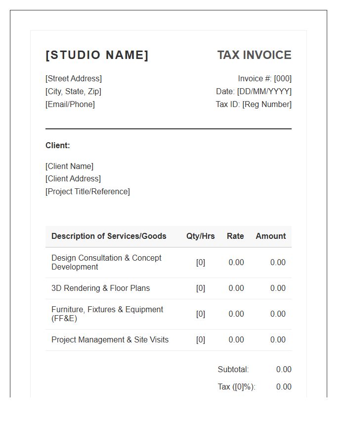 Standard Interior Design Tax Invoice Template