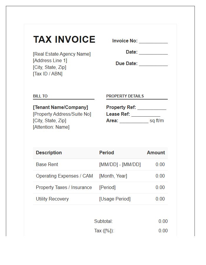 Commercial Real Estate Tax Invoice Template