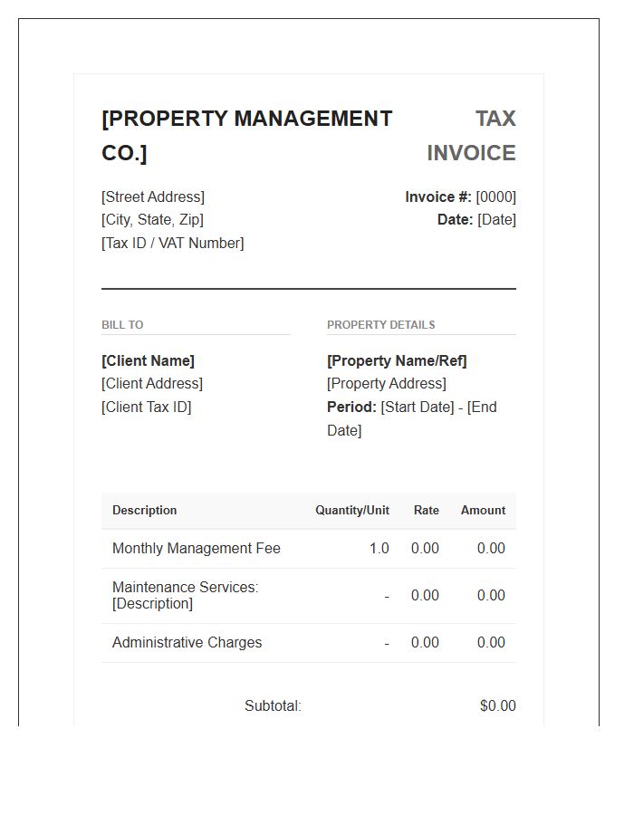 Corporate Property Management Tax Invoice Template