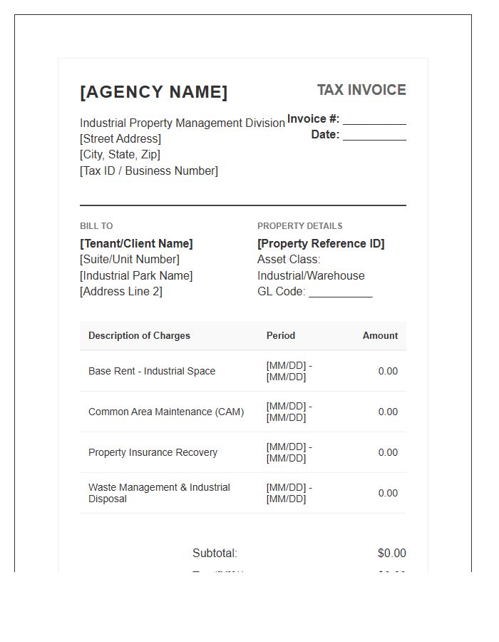 Industrial Property Management Tax Invoice Template
