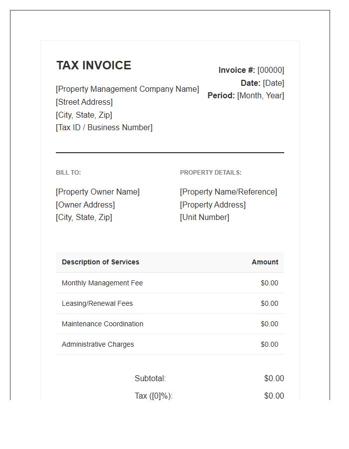 Monthly Property Management Services Tax Invoice Template