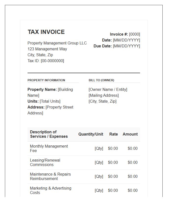Multi Family Property Management Tax Invoice Template