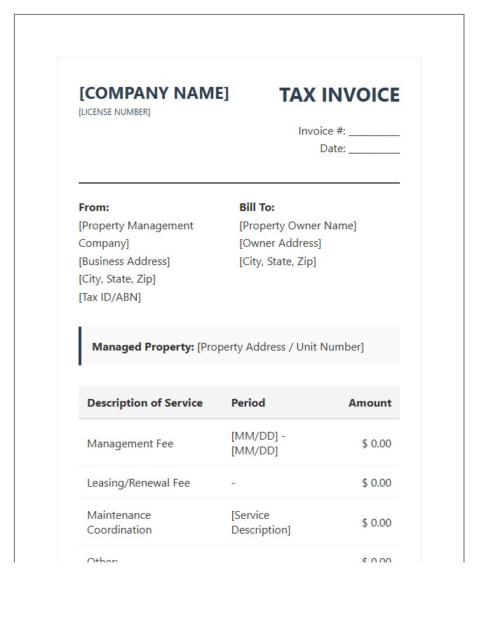 Professional Property Management Tax Invoice Template