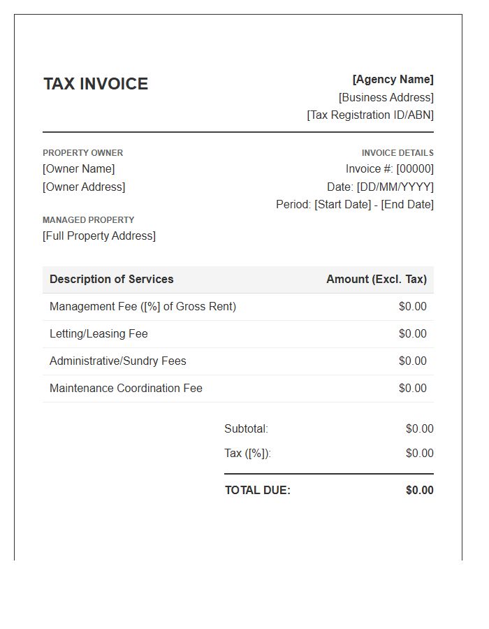 Property Management Fee Tax Invoice Template