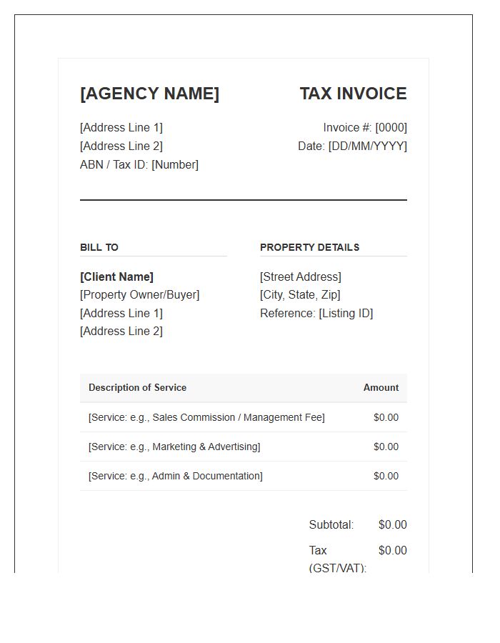 Real Estate Agency Tax Invoice Template