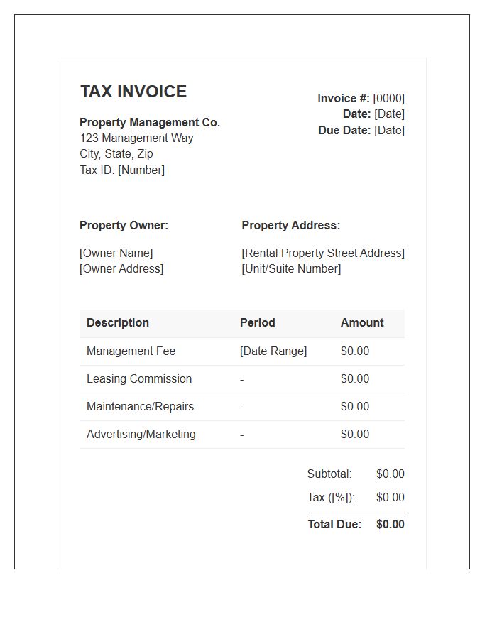 Rental Property Management Tax Invoice Template