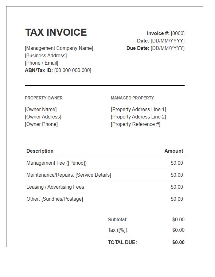 Residential Property Management Tax Invoice Template