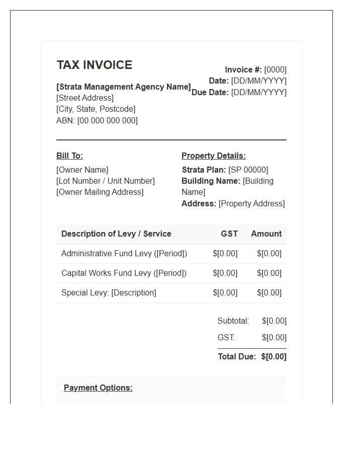Strata Management Tax Invoice Template
