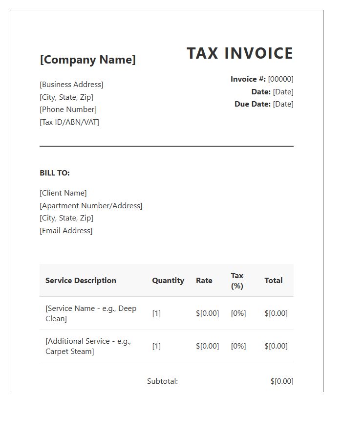 Apartment Cleaning Service Tax Invoice Template