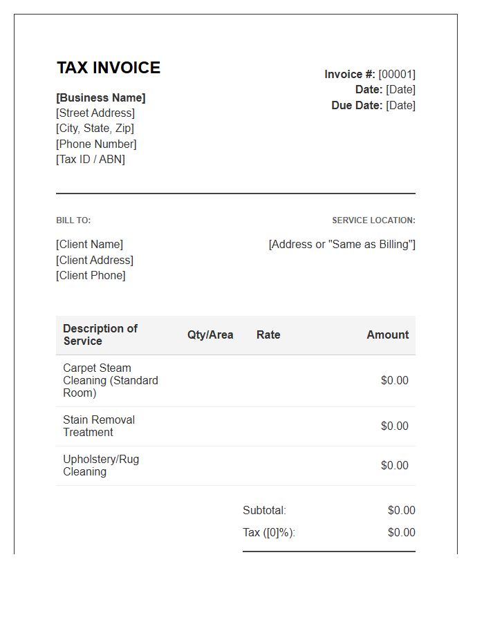Carpet Cleaning Service Tax Invoice Template