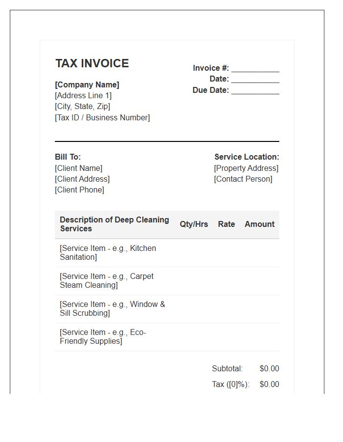 Deep Cleaning Service Tax Invoice Template