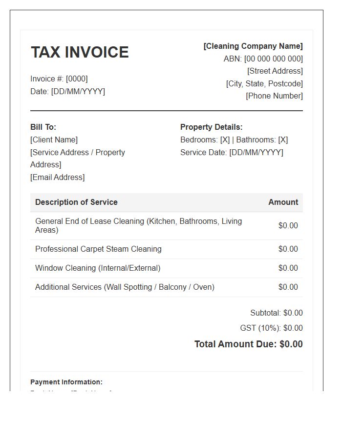 End Of Lease Cleaning Tax Invoice Template