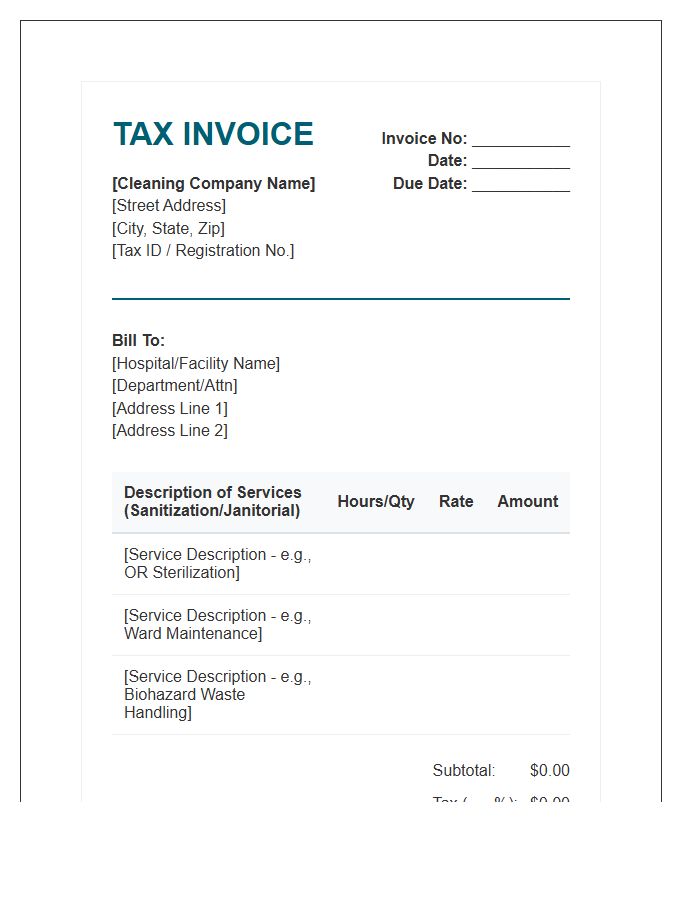 Hospital Cleaning Service Tax Invoice Template