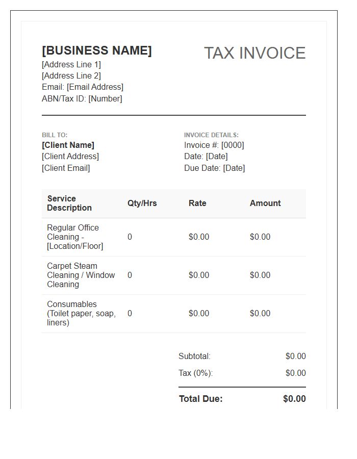 Office Cleaning Business Tax Invoice Template