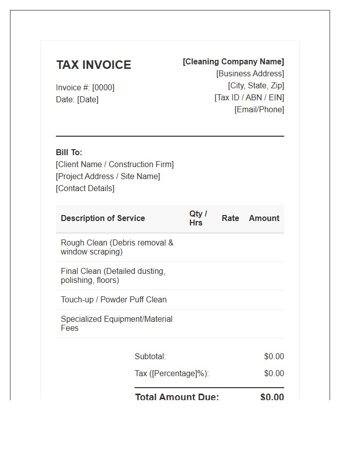 Post Construction Cleaning Tax Invoice Template