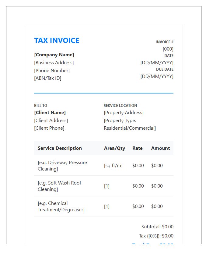 Pressure Washing Service Tax Invoice Template