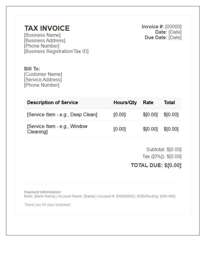 Residential Cleaning Service Tax Invoice Template