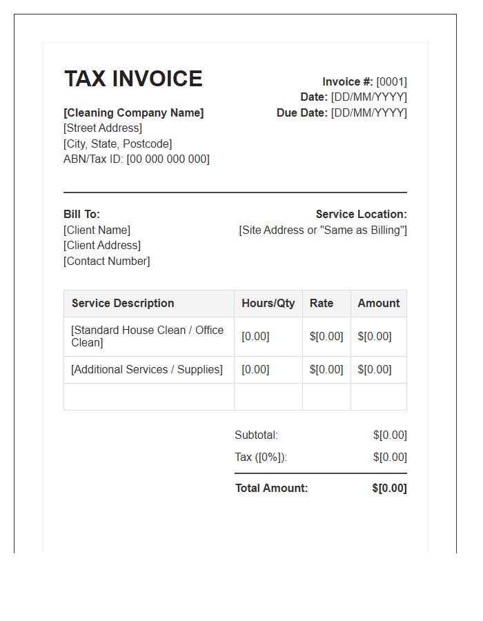 Standard Cleaning Service Tax Invoice Template