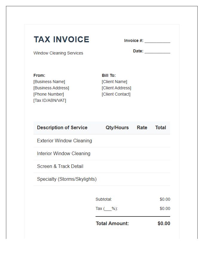 Window Cleaning Service Tax Invoice Template