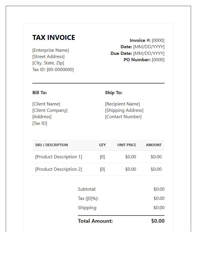 Enterprise Wholesale Tax Invoice Template
