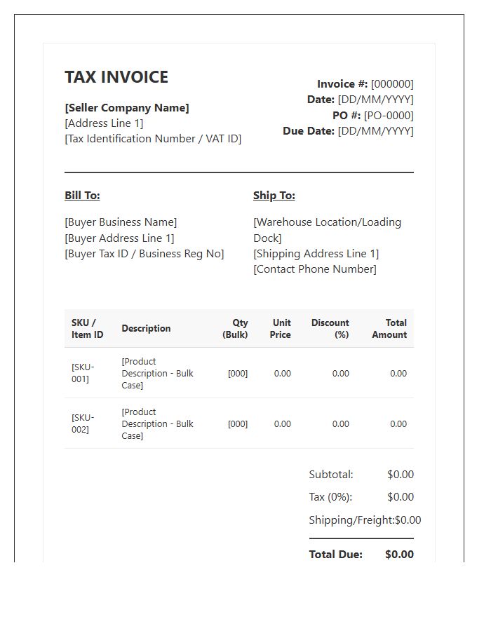 High Volume Wholesale Tax Invoice Template