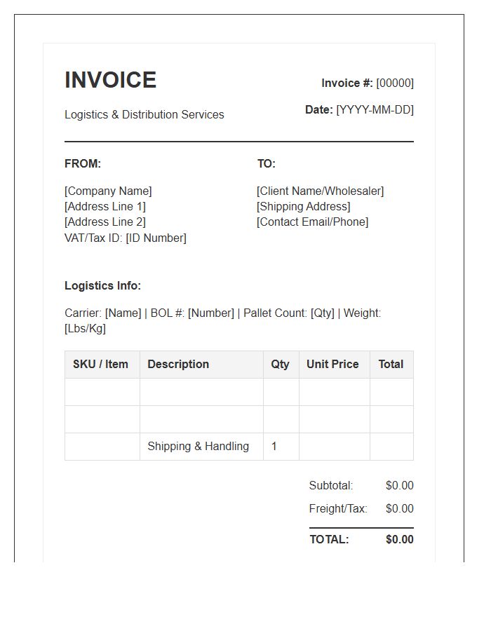 Logistics Wholesale Distribution Invoice Template