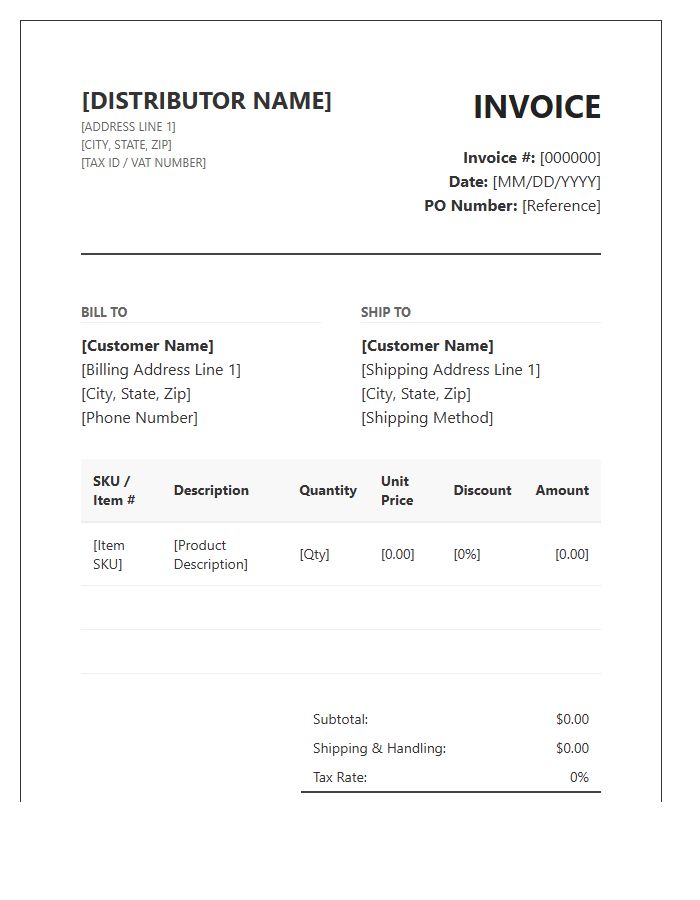 Professional Wholesale Distribution Invoice Template