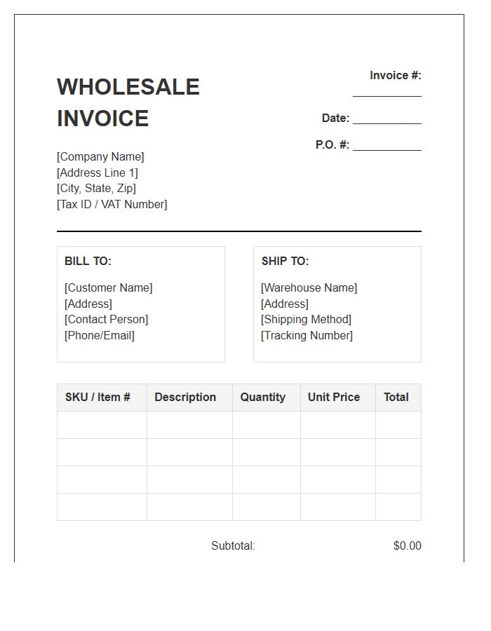 Supply Chain Wholesale Invoice Template