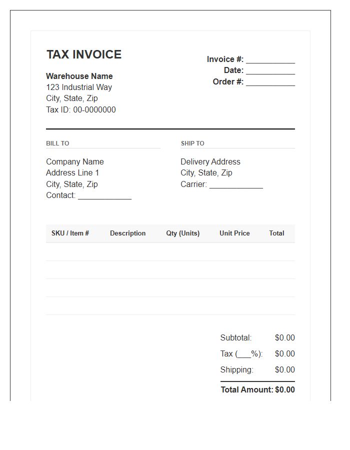Warehouse Wholesale Tax Invoice Template