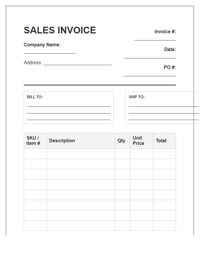 Wholesale Inventory Sales Invoice Template