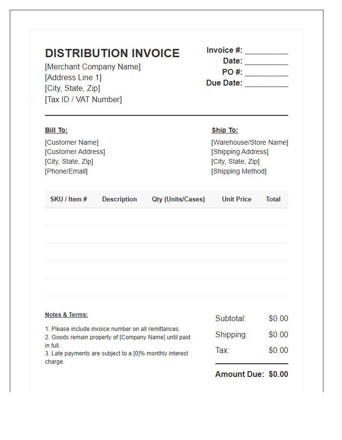 Wholesale Merchant Distribution Invoice Template