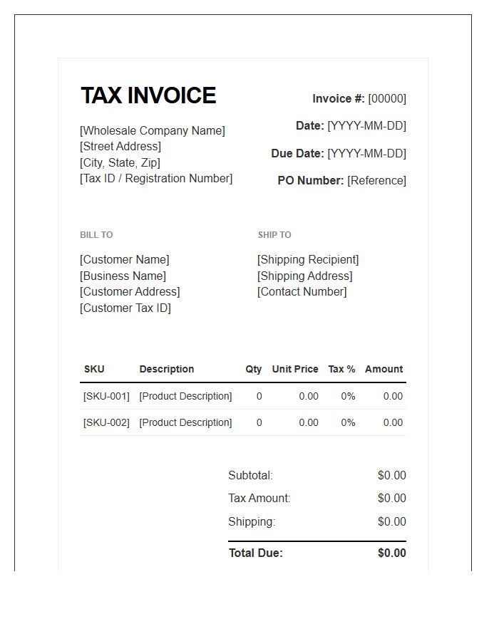 Wholesale Product Tax Invoice Template