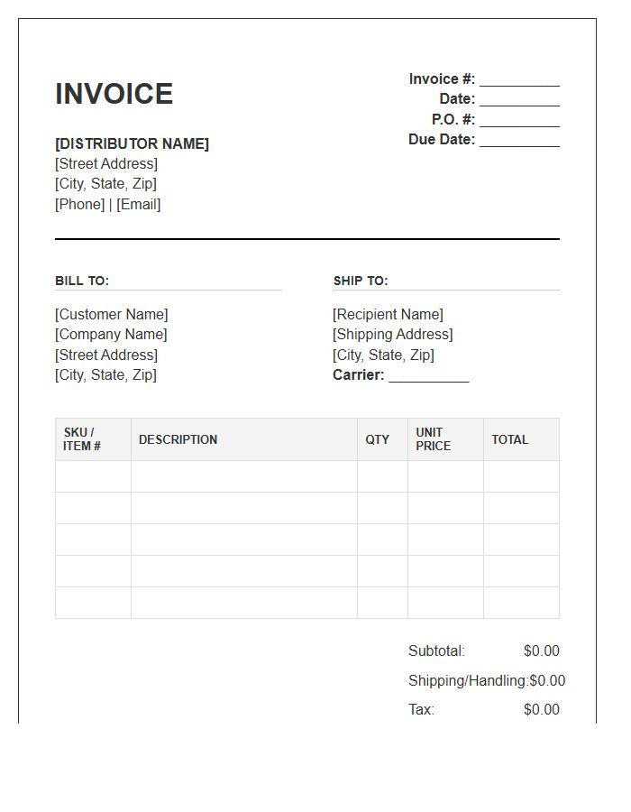 Wholesale Shipping Distribution Invoice Template