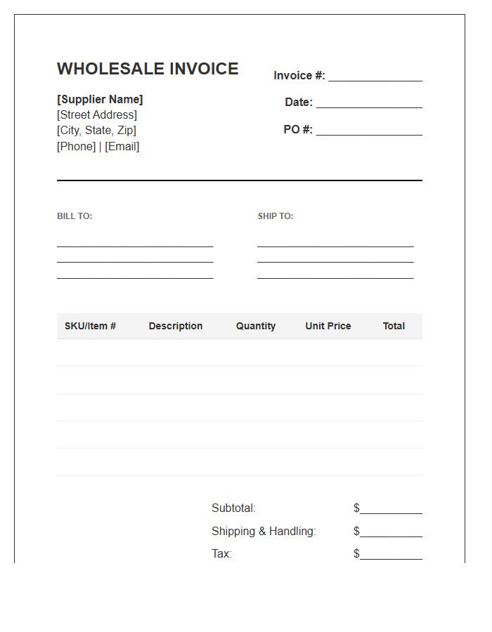 Wholesale Supplier Distribution Invoice Template