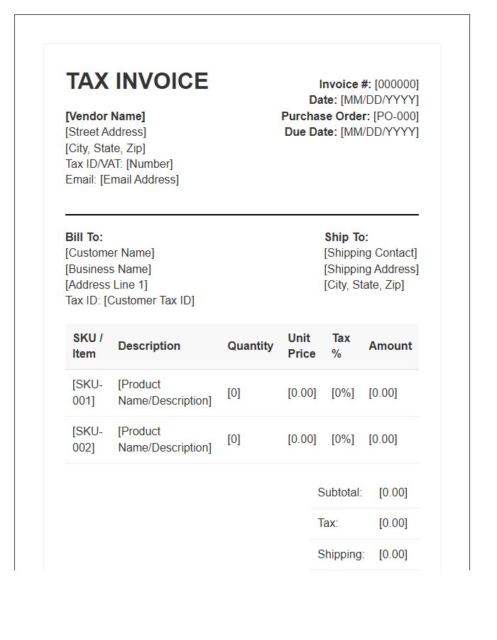Wholesale Vendor Tax Invoice Template