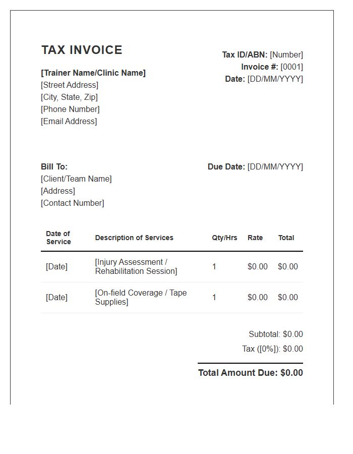 Athletic Trainer Professional Tax Invoice Template