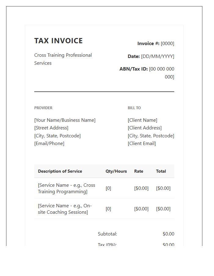 Cross Training Professional Tax Invoice Template
