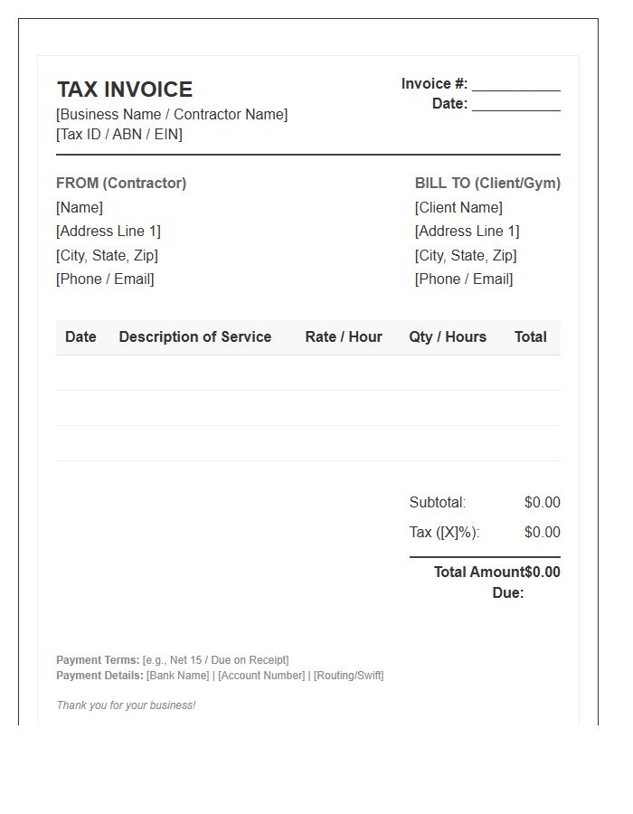 Independent Contractor Fitness Tax Invoice Template