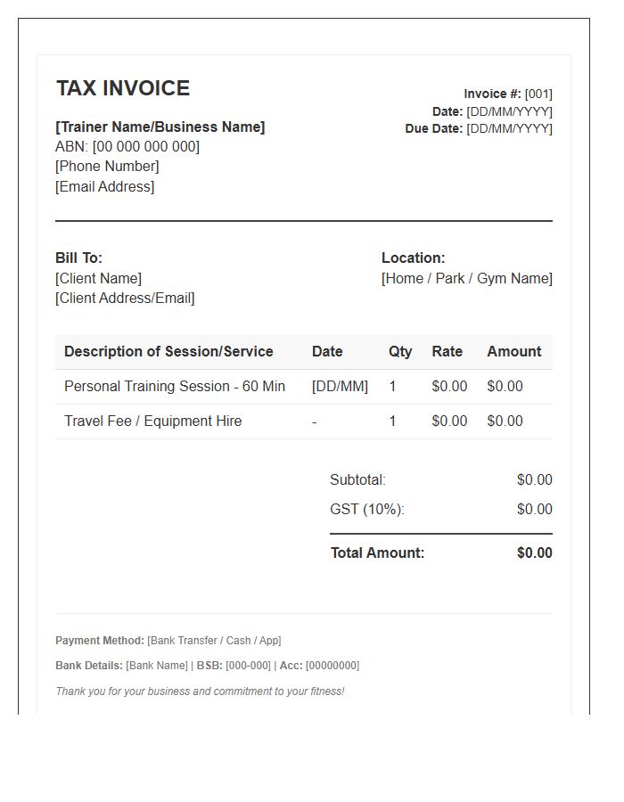 Mobile Personal Trainer Tax Invoice Template