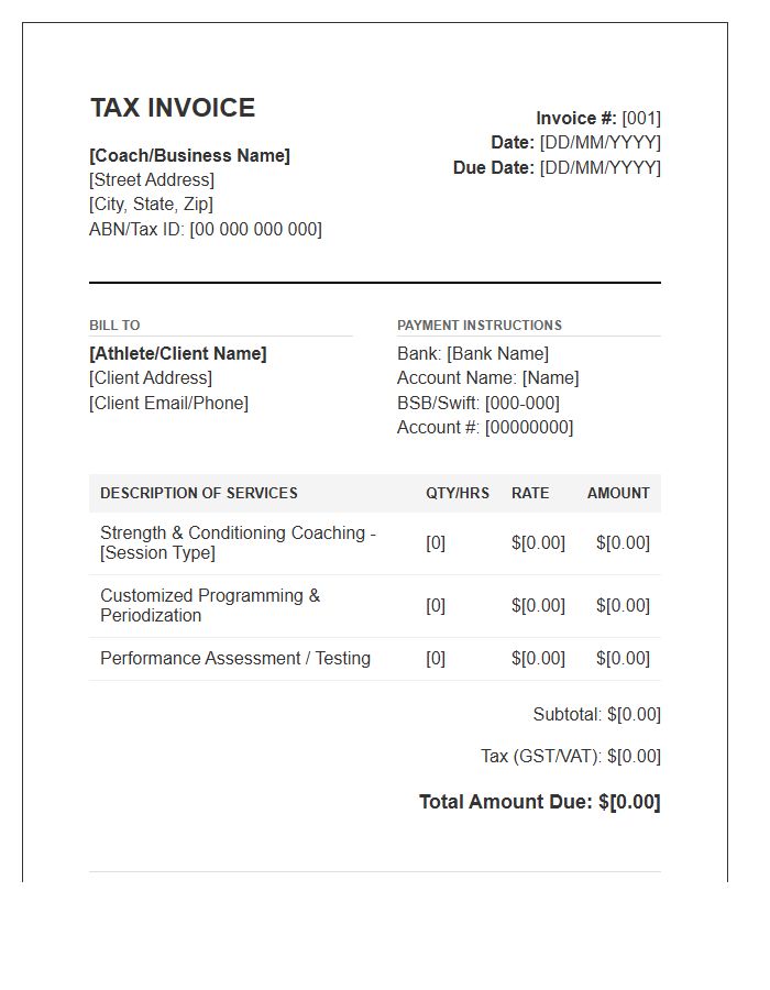 Strength And Conditioning Tax Invoice Template