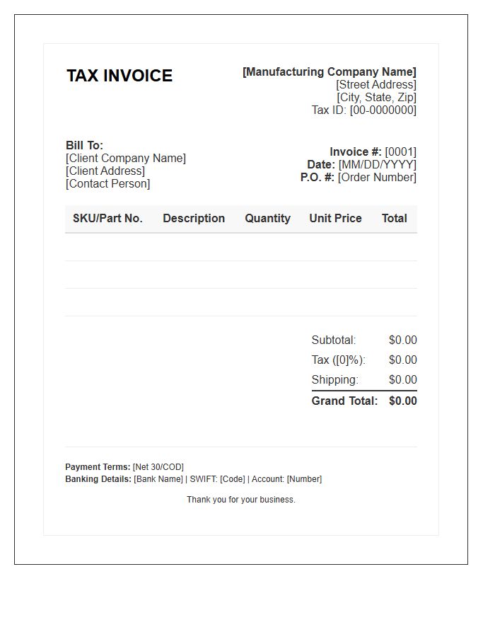 Bulk Order Manufacturing Tax Invoice Template