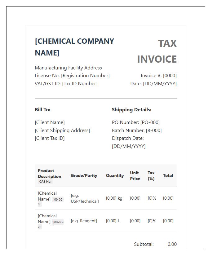 Chemical Production Tax Invoice Template