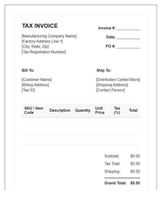 Consumer Goods Manufacturing Tax Invoice Template