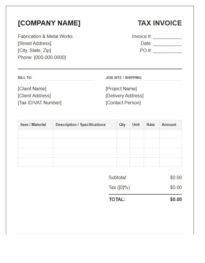 Fabricated Metal Manufacturing Tax Invoice Template
