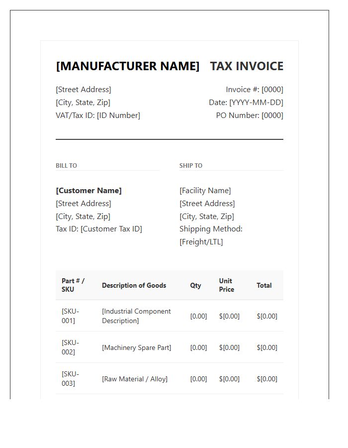 Industrial Goods Manufacturing Tax Invoice Template