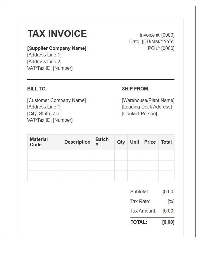 Raw Material Supplier Tax Invoice Template