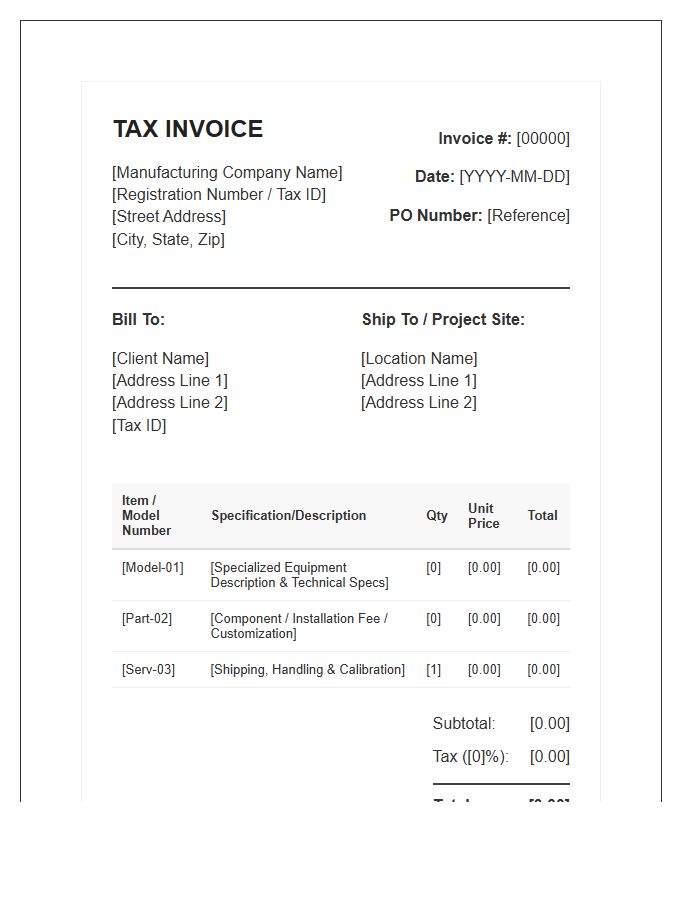 Specialized Equipment Manufacturing Tax Invoice Template